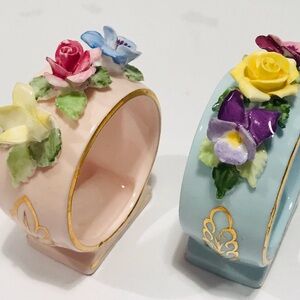 Vtg Royal Adderley Bone China 8 Napkin Rings & 7 Guests Card Holders, 2 Matches